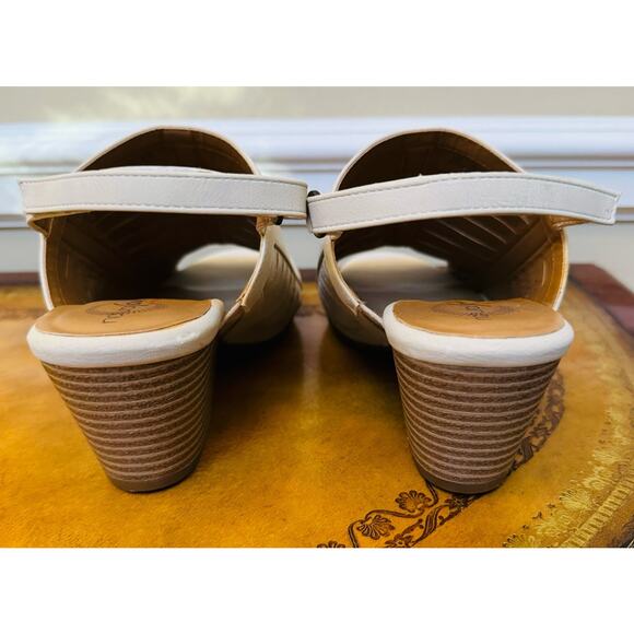 NATURAL SOUL Dayna Shell Smooth Cream Slingback Stacked Block Heel Sandals 8.5 W - Picture 8 of 12